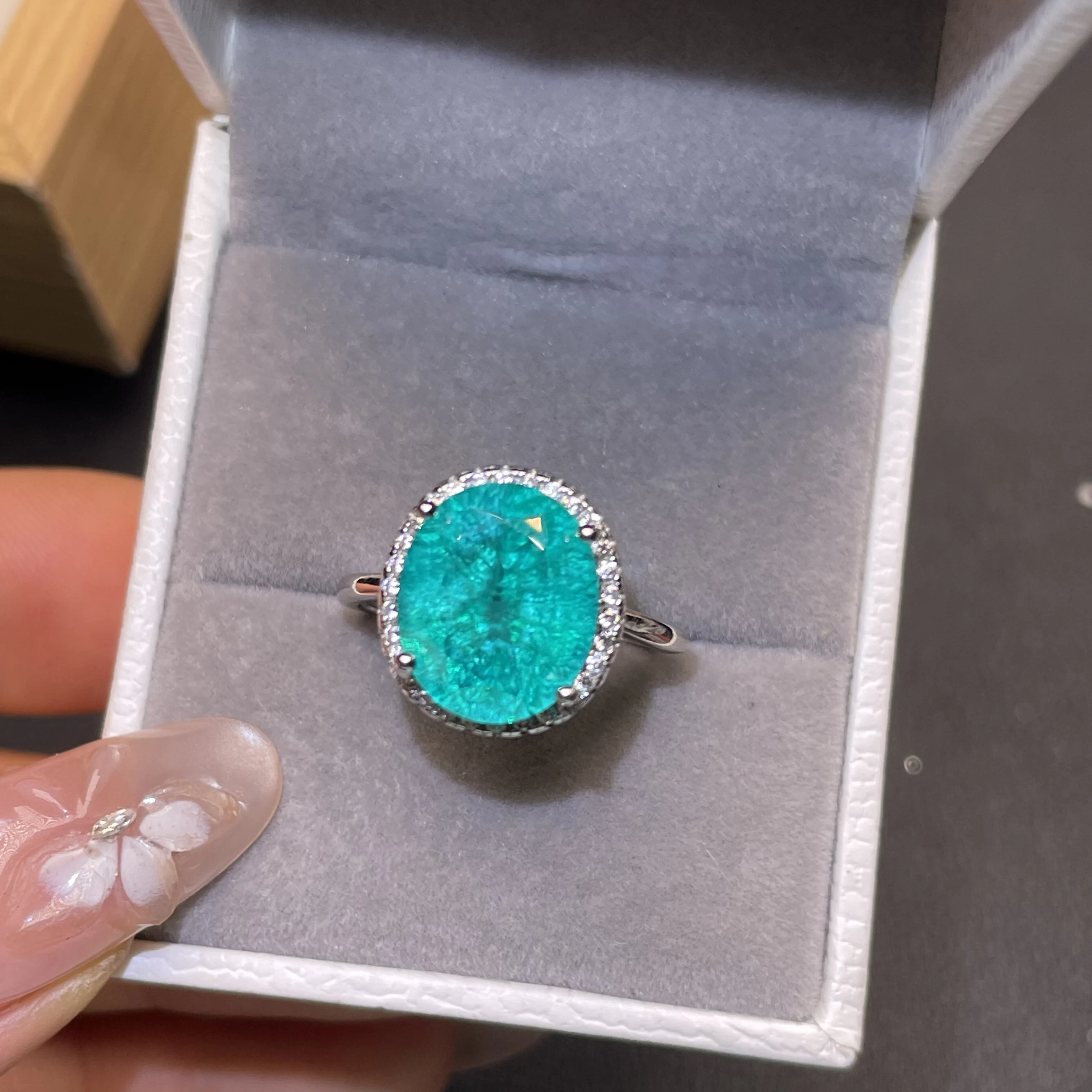 Anillo de paraíba de alta calidad, 8 quilates, con diseño de grietas de hielo, elaborado en plata de ley 925, ideal para pedir matrimonio y para bodas, un accesorio imprescindible para obtener fotos espectaculares.