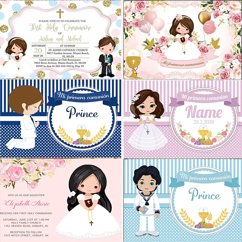 

First Holy Communion Party Decor Boy Girl Baptism God Bless Baby Christening Photography Golden Cross Decor Backdrops