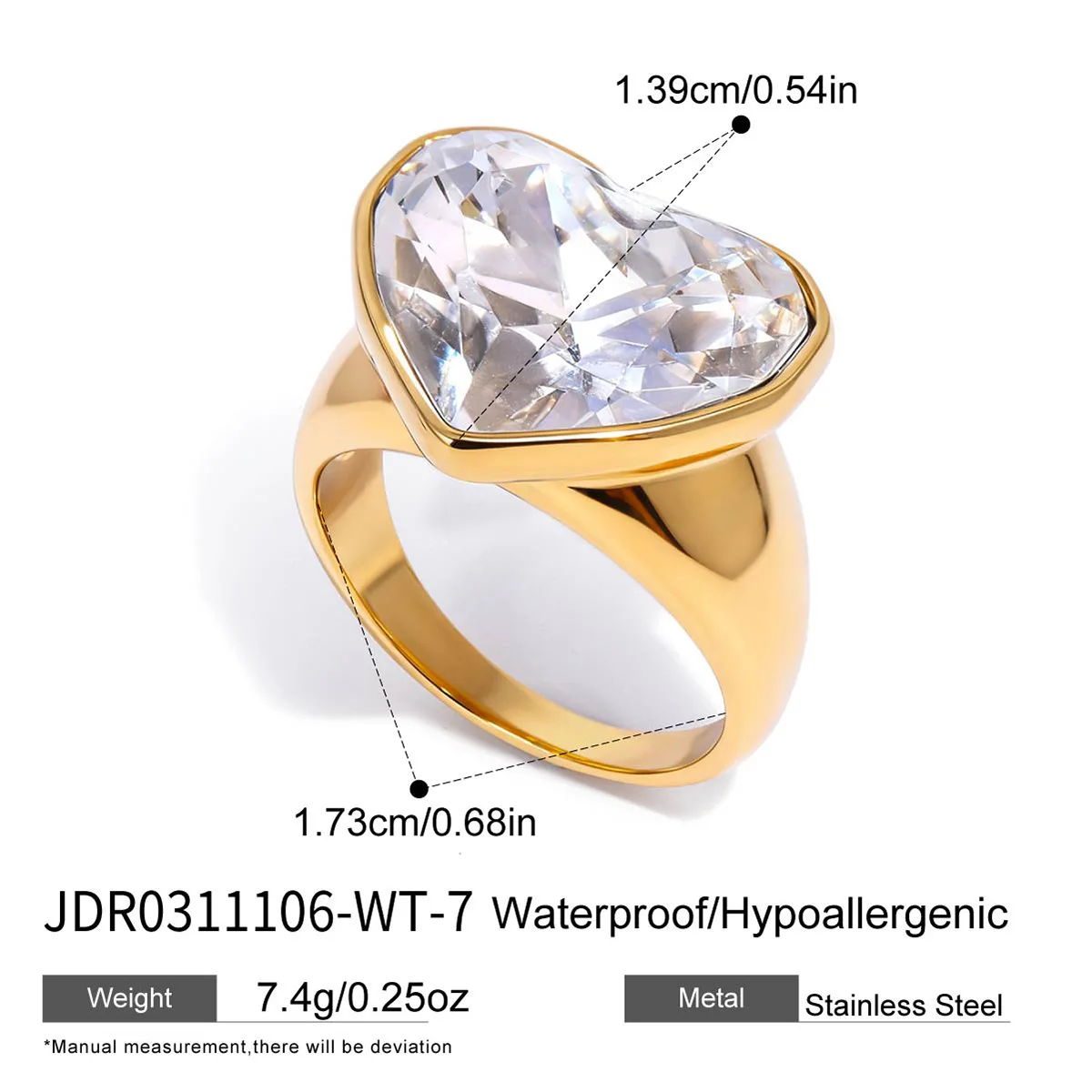 Light Luxury Rhinestone Classic Heart Ring Colorfast Stainless Steel Valentine's Day Rings Fashion Trendy Niche Jewelry Deluxe