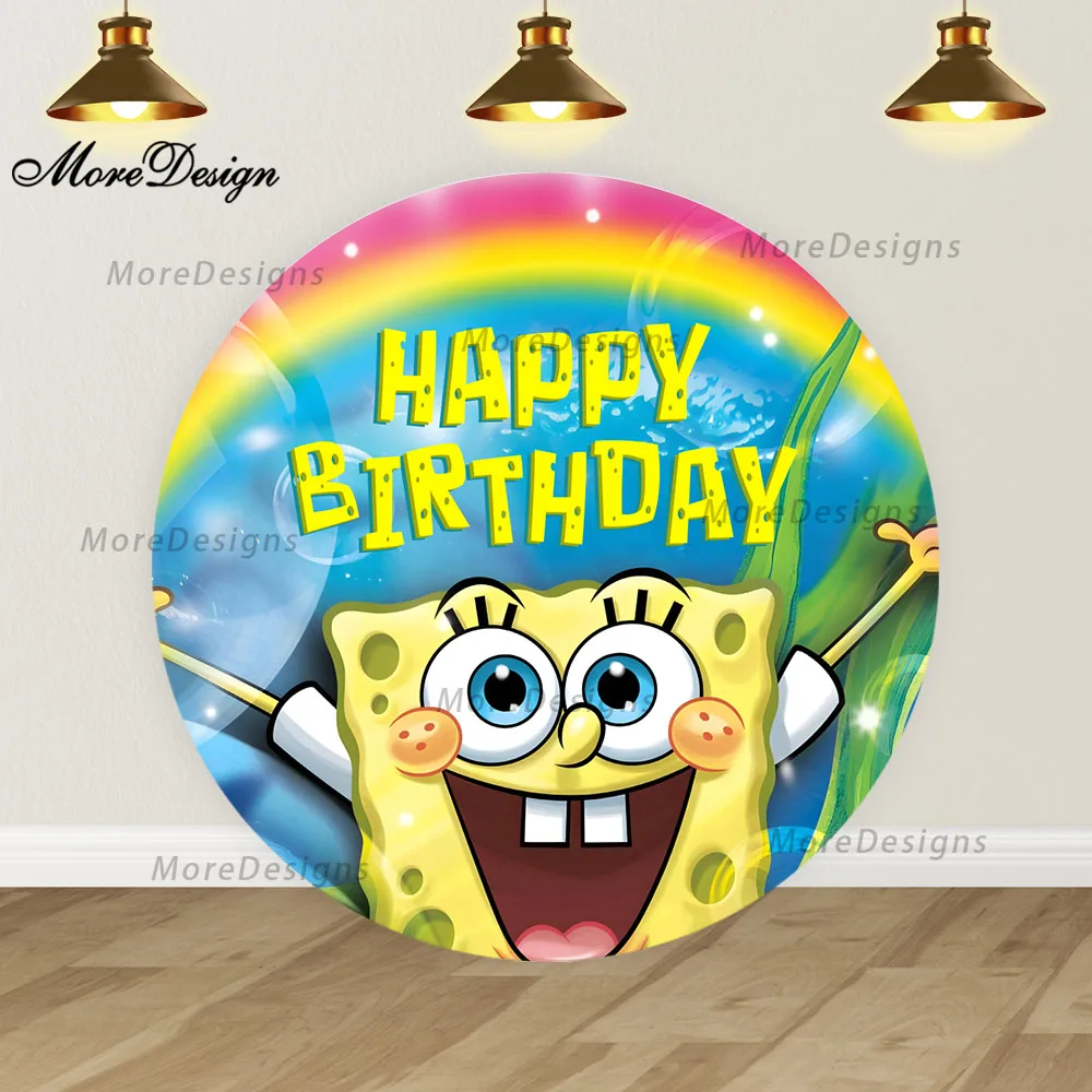 Bandai SpongeBob Cartoon Round Backdrop Baby Shower Cylinder Covers Supplies Props Kids Birthday Party Photography Background