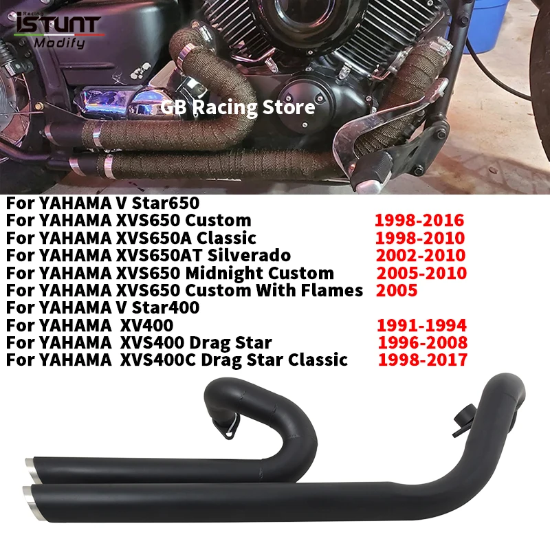 Kompletny układ wydechowy motocyklowy z tłumikiem do Yamaha Drag Star V star 650 XVS650 DS650 XVS400 650A DRAGSTAR 400, motocrossowy tłumik