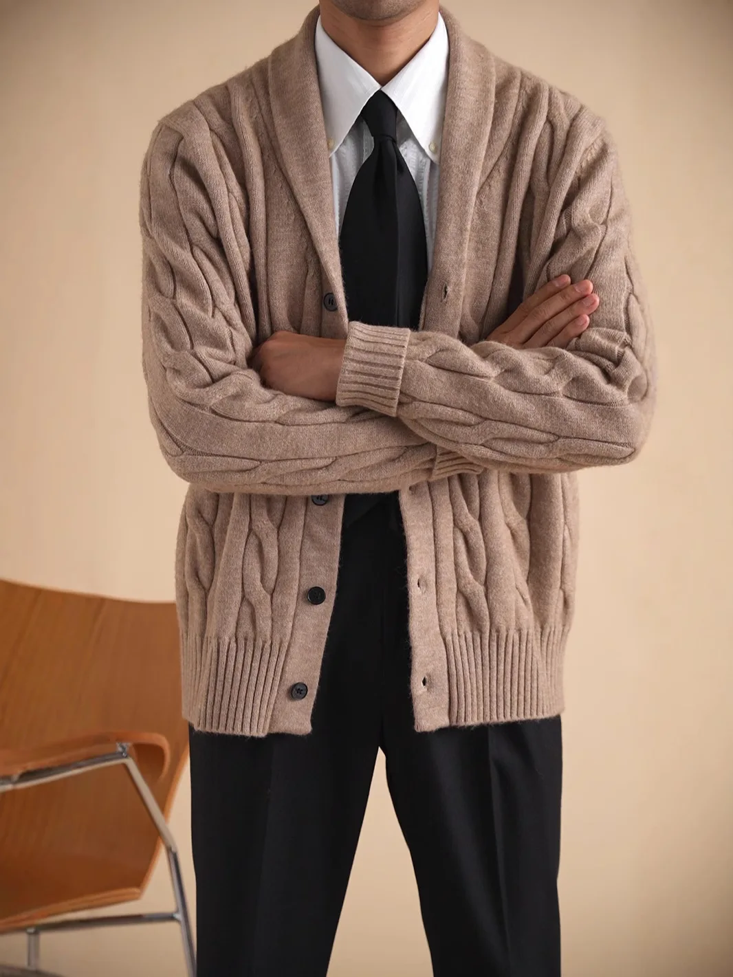 

AI NI YA autumn and winter apple collar men's cardigan warm and thick retro knitted sweater jacket