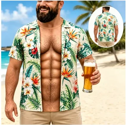 Lustiges T-Shirt mit Muskel-Illusion für Männer, 3D-Druck, Fake-Open-Hawaiian-T-Shirt, „Too Hot To Handle“, Sommer-Urlaub, lässiges Geschenk – Detail 3