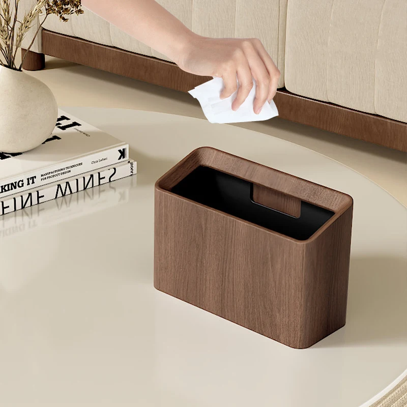 Mini Walnut Wood Desktop Trash Can with Removable Inner Bucket,Compact Tabletop Garbage Bin for Office,Home,Living Room&Bedroom