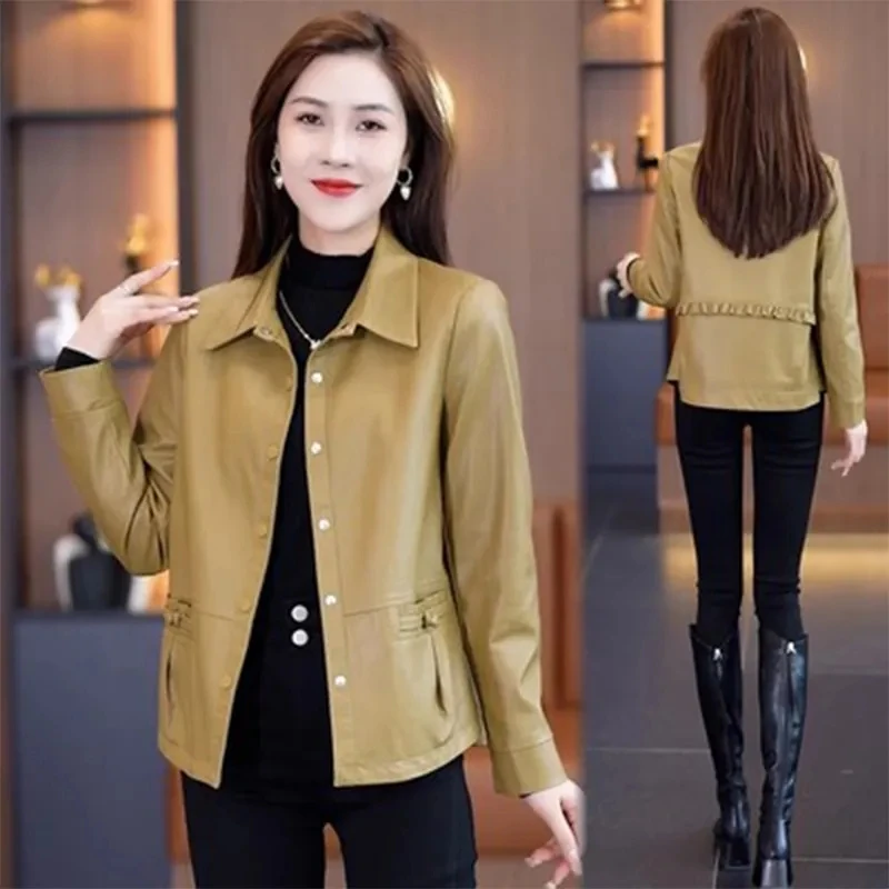 Chaqueta de cuero sintético para mujer, abrigo corto de alta calidad, elegante, versión coreana, primavera y otoño, novedad de 2024