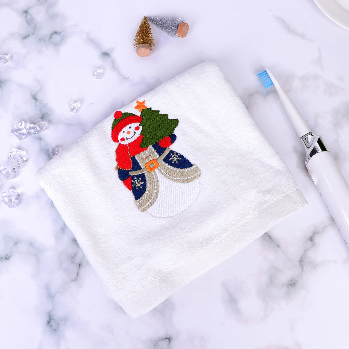 

Facial Towels Christmas Snowman Embroidered Hand Face Cleaning Cotton Holiday with Bow Pattern Bowknot