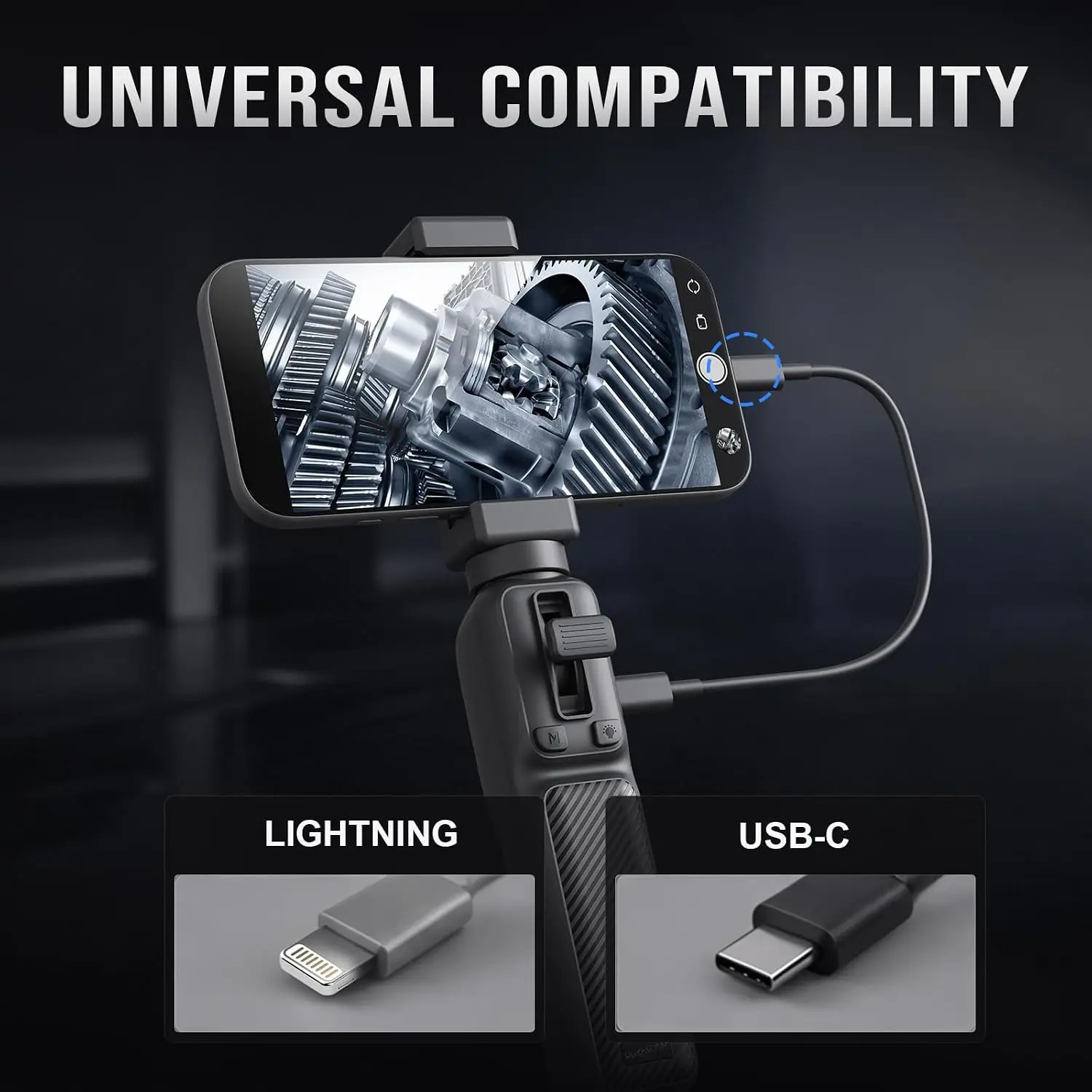360° Two‑Way Articulating Borescope Camera 6mm 1M HD 1080P Type‑C Industrial Endoscope for Car Inspection Compatible