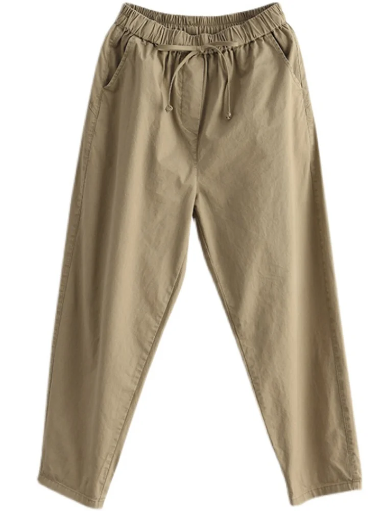 Taille haute ample coton Harlan pantalon femme Faion carotte pantalon Long décontracté plein coton Harlan pantalon formel trajet Sle