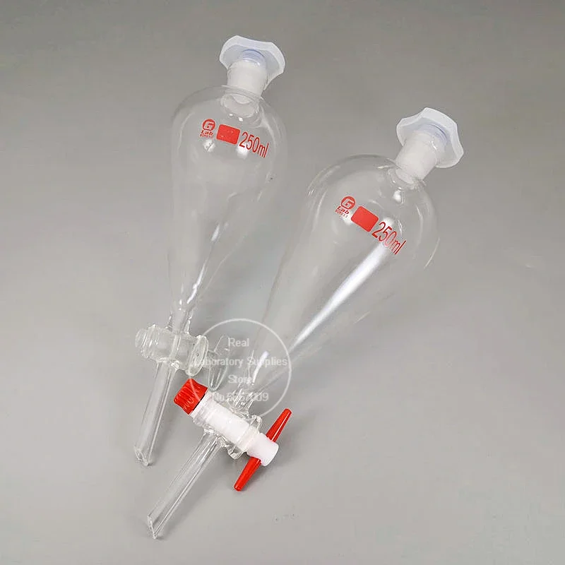 funil separador transparente e espesso com vidro e pistao ptfe em forma de pera experimento de laboratorio 30ml a 1000ml 1pc 01