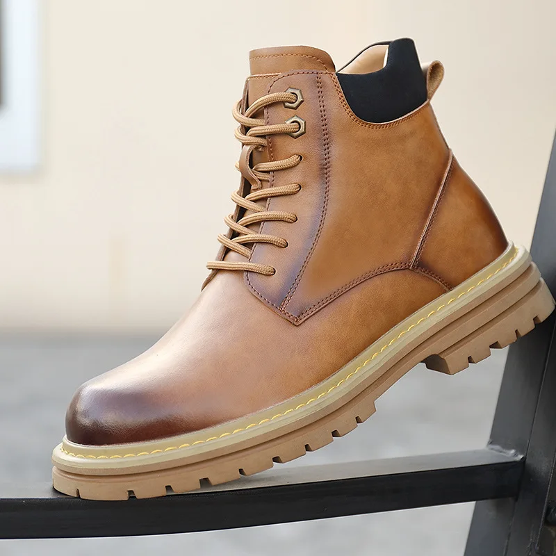 

Boots men's autumn and winter new style British style high top retro yellow boots with plush thick soled snow boots