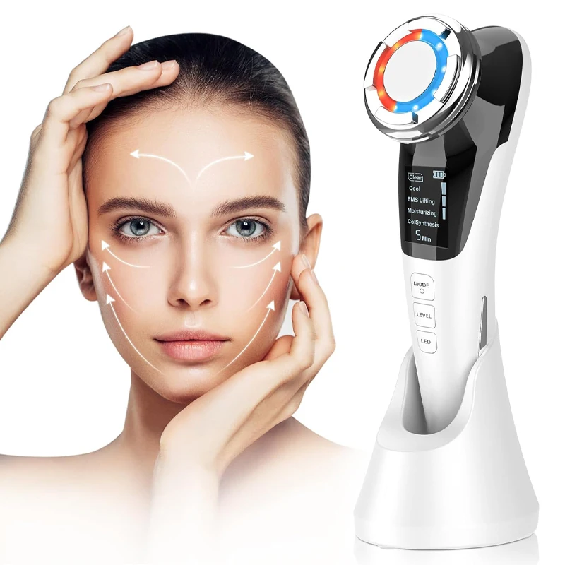 جهاز تدليك الوجه من هوم بيوتي مضاد للتجاعيد عالي التردد EMS جهاز تنغيم رفع الوجه مع علاج بالضوء الأحمر/الأزرق للعناية بالبشرة #1
