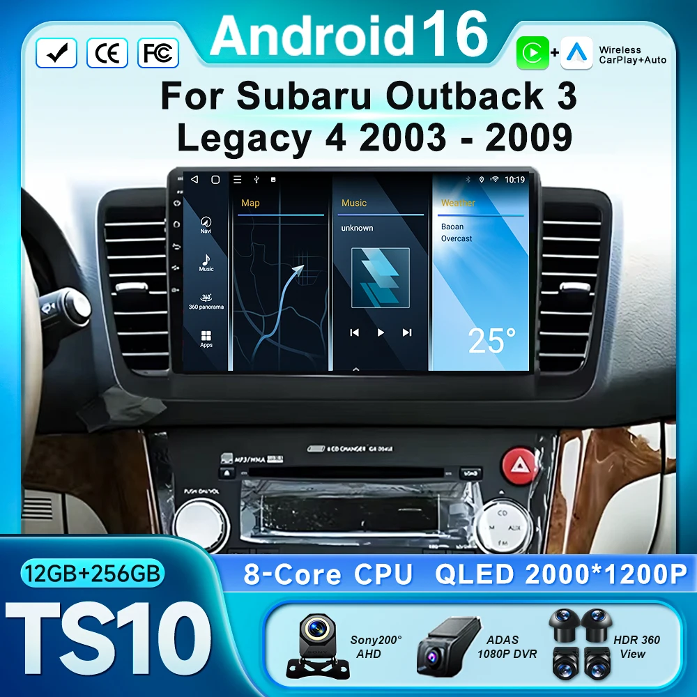 Reprodutor de Vídeo e Rádio Multimídia para Carro Subaru Outback 3 Legacy 4 2003 - 2009 Sem Fio Android 16 Auto CarPlay GPS Navegação