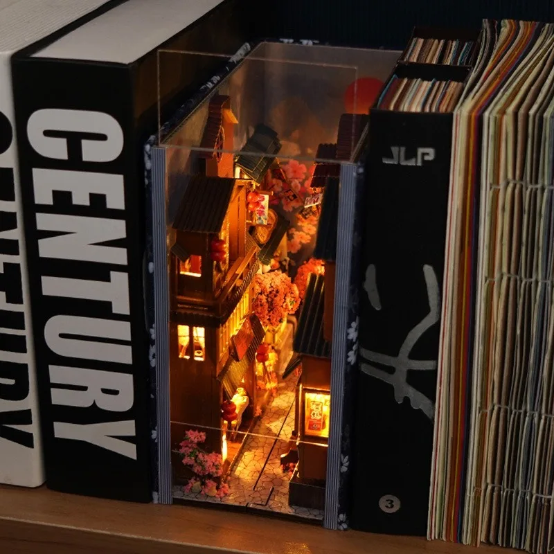 

3D Pop-Up Book Kit Study Room Mini Dollhouse Corner Set Peach Blossom Path 3D Puzzle Bookshelf Inserts