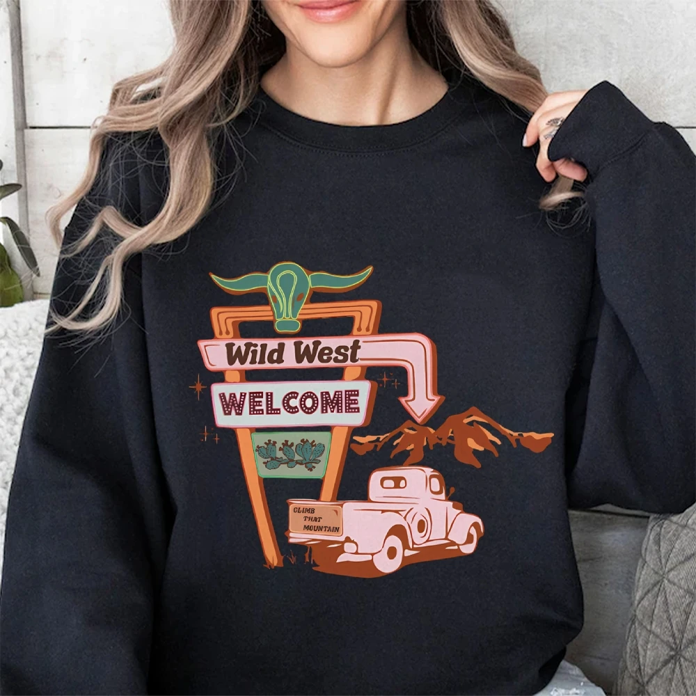 Wild West Sweatshirt Bull Skull Boho Sweater Country Western Cowgirl Shirts Desert Cow Skull Hoodie Rodeo Women’s Clothes Top