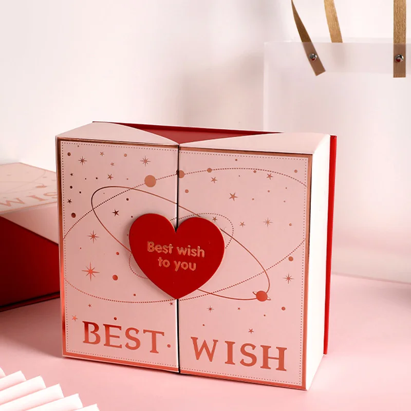 1pc Love Heart Gift Box Double Door Design Flower Candy Gift Packaging Paper Boxes Wedding Party Festive New Year Presents Decor