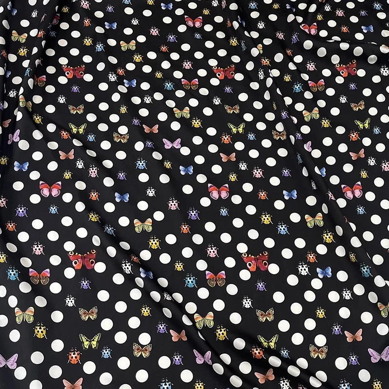 European American Fashion Classic Dot Insect Print Fabric Silk Logo Twill Silk Women Dress High-quality Designer Runway Fabrics