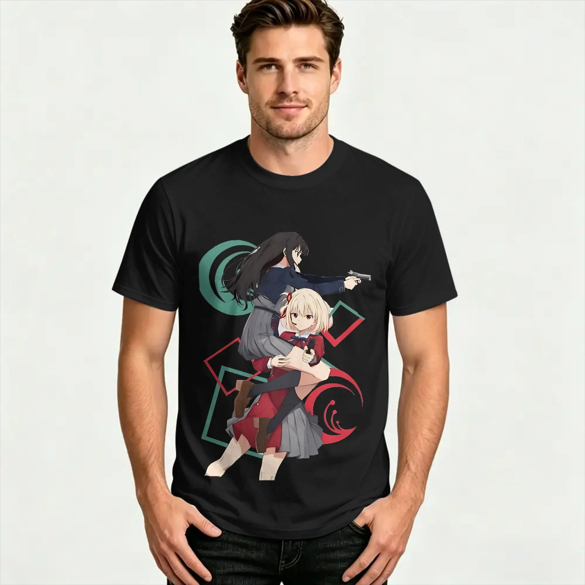 Men's Lycoris Recoil  T Shirt  Pure Cotton Clothes Leisure Short Sleeve O Neck Tee Shirt Plus Size T-Shirts