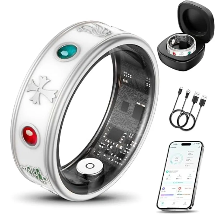 

Smart Ring for Men Fitness Activity Tracker with Blood Pressure Heart Rate Monitor Sleep Tracker Step Counter IP68 Waterproof R