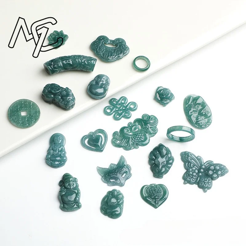 2PC Natural Blue Water Jadeite Jade Heart Fox DIY Bracelet Pendant Bead Earrings Charm Jewellery Fashion Accessories Gift view 2
