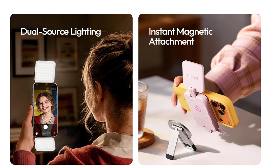 Ulanzi GL01 GlowUp Fill Light – Beidseitiges magnetisches Selfie- und Videolicht für iPhone 17, 16, 15, Huawei und Xiaomi – Detail 2