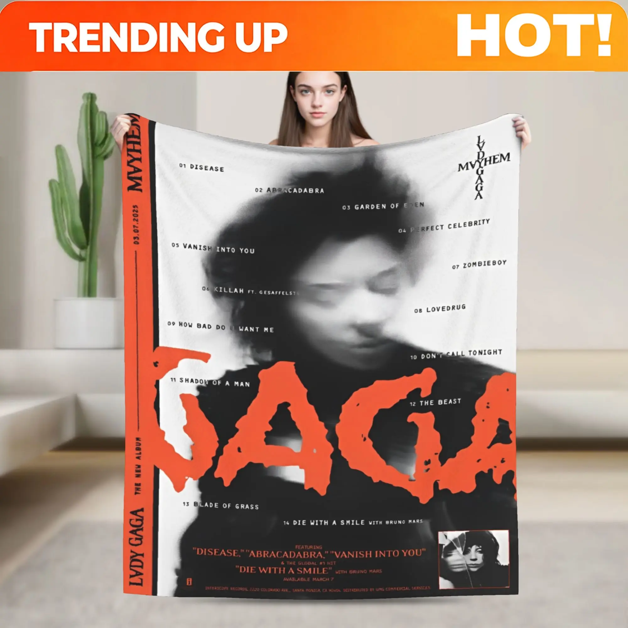 Customize Lady Gaga Mayhem 2025 Album Print Blanket For Men Women Warm Cozy Fluffy  Throw Blankets for Bed 50x60 Inches Multiple