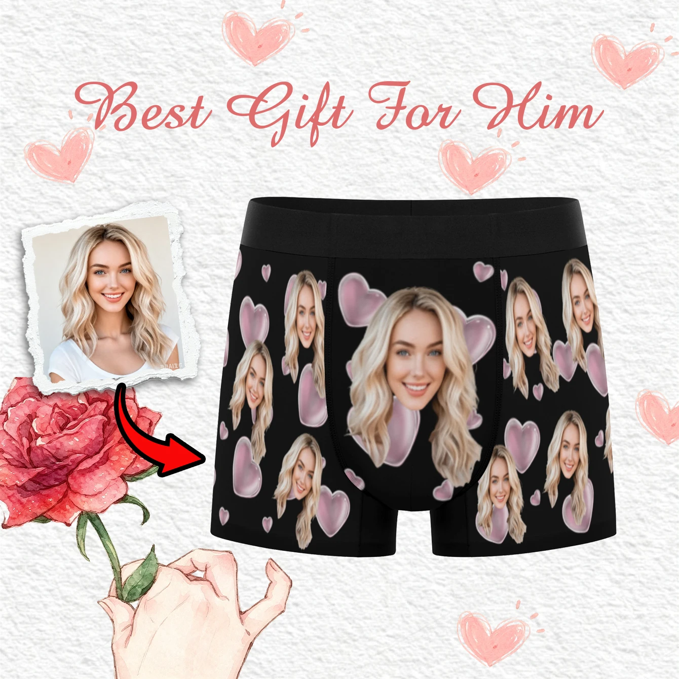 Custom Valentine Day Boxers For Men Personalized Men Underwear Custom Boxer Briefs Funny Face Gift For Boyfriend Husband