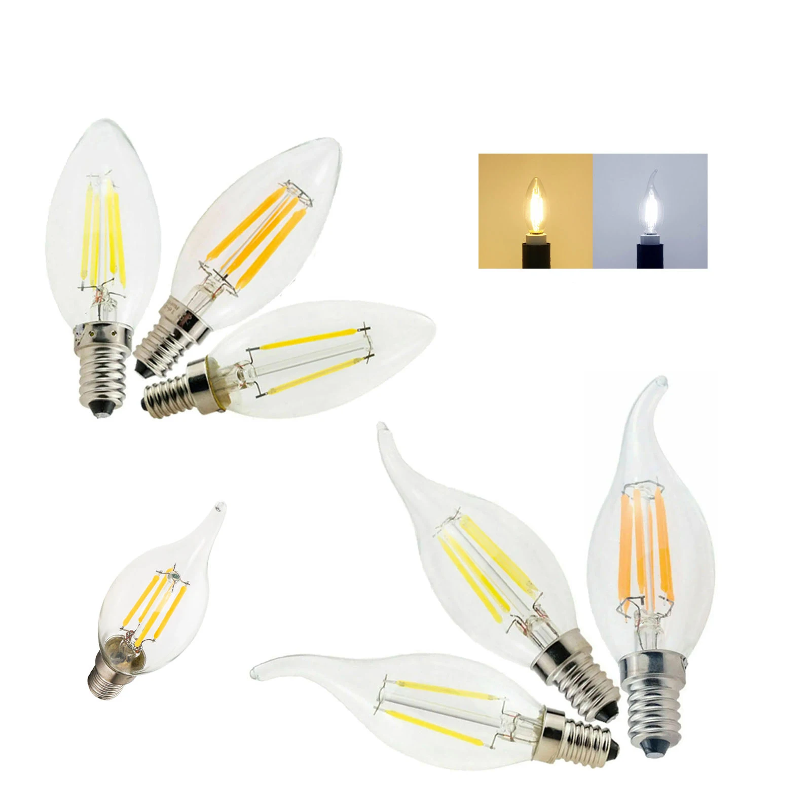 

Dimmable E14 C35 Led Filament Light Bulbs Edison White 360 Day Replace/60w/halogen Night Bedroom Bulb Glass Shell Lamp