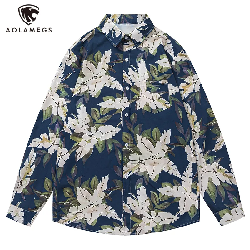 

Men's Shirts Floral Patterns Blouse Autumn Retro Hong Kong Style Tops Niche Design Clothes M-2Xl Loose Button-Down Coats