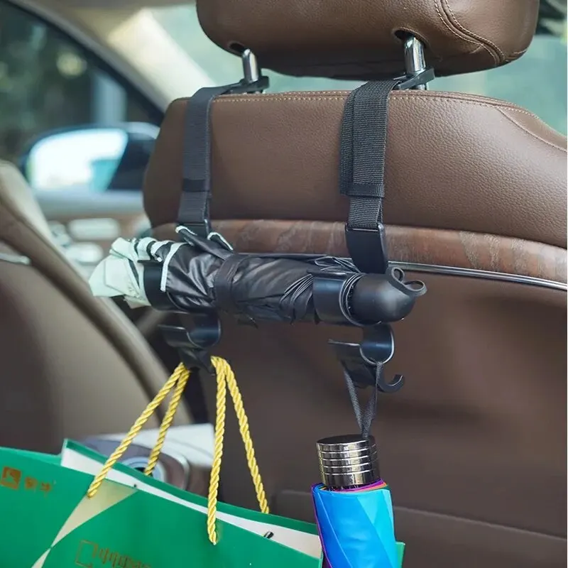 Multi-function 2pcs Rear Seat Headrest Hanging Hook Umbrella Holder Seat Back Storage Hook Auto Interior Tool Car Back Seat Hook image 3