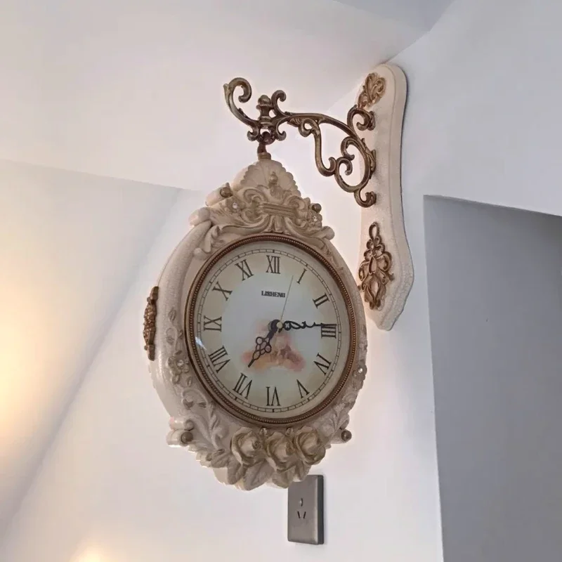 

Double-sided Wall Clocks Vintage Art Decoration Clocks Living Room Elegant Clock Silent Luxury Wall Watch Aesthetic Decorations
