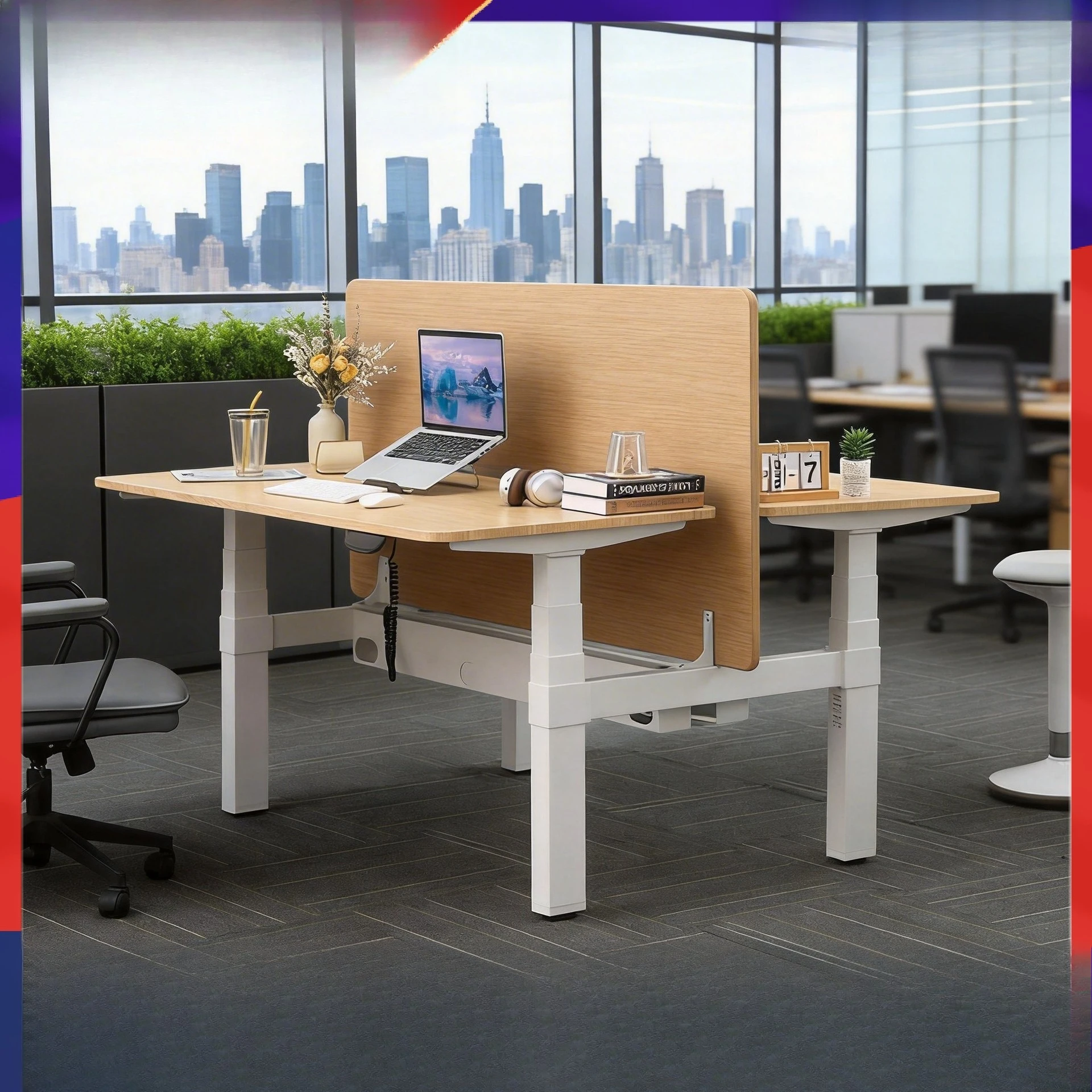 Lifting desk Double opposite table Electric four-motor lifting Financial computer desk Double standing lifting table legs