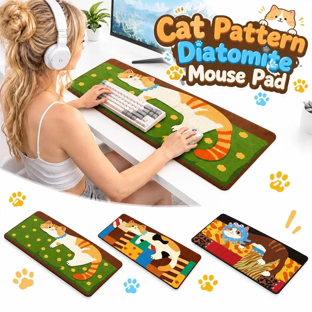 Fashion Cartoon Cat Print Mouse Pad Rectangular Shape Absorbent Surface Desk Mat Creative Pattern Computer Pad Home Office