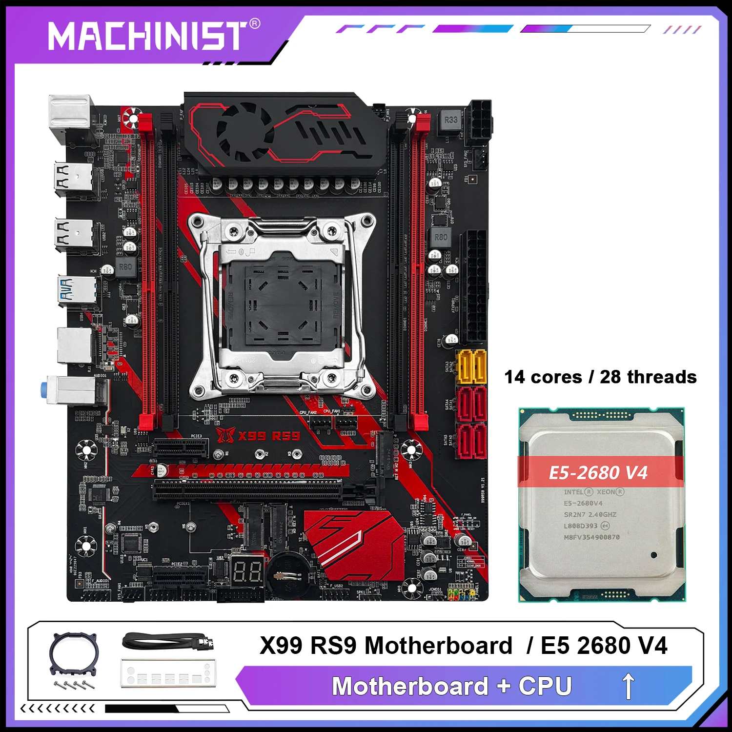 Scheda madre MACHINIST X99 RS9 con CPU Xeon E5 2680 V4 opzionale, kit LGA 2011-3 e set di RAM ECC DDR4 da 16 GB, M.2 NVME/SATA USB 3.0