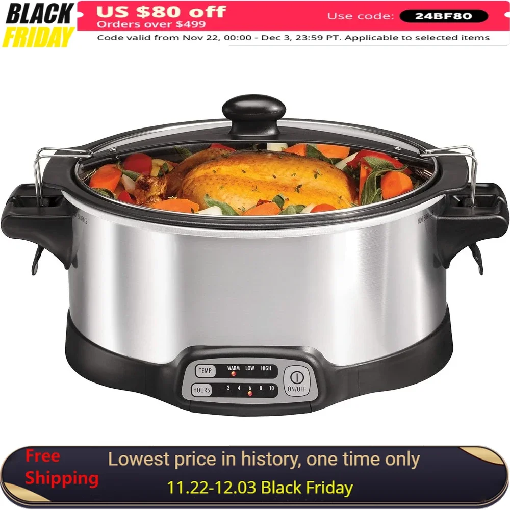 6 Quart Programmable Slow Cooker  with Stovetop-Safe Sear & Cook Crock & Travel Lid Lock, Slow Cookers