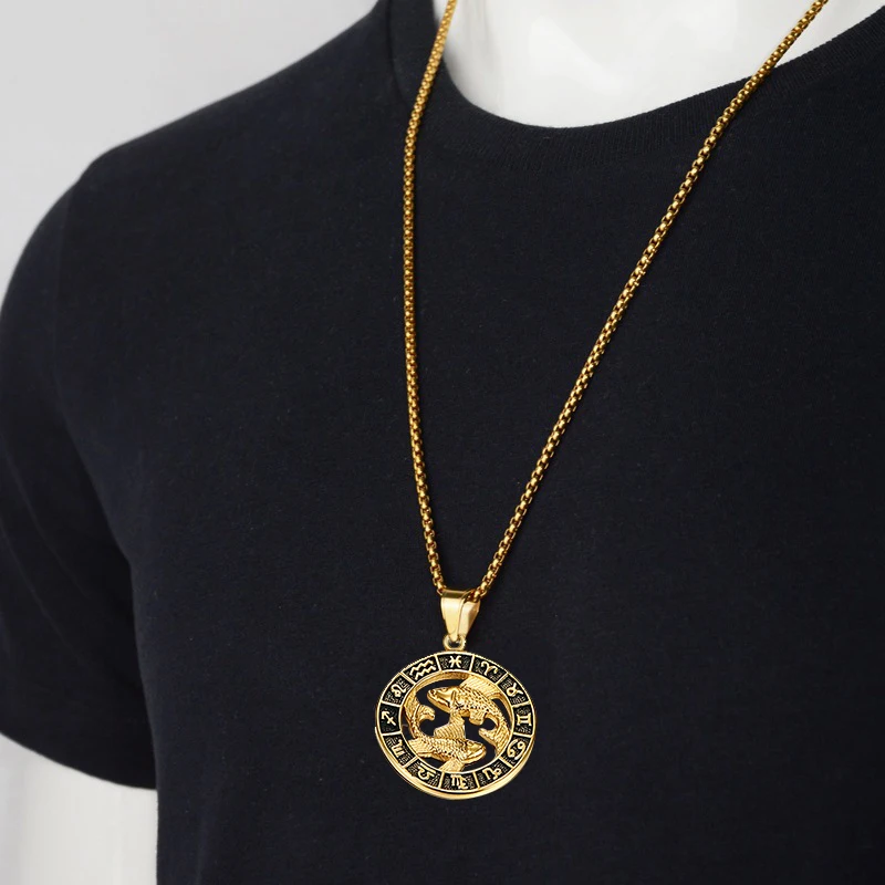 Zodiac Sign Leo Scorpio Pendant Necklace for Women/Men Gold Color Stainless Steel Round 12 Constellation Necklaces Dropshipping