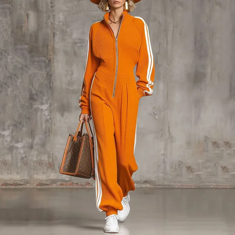 

Black Jumpsuit For Women Ribbed Zip Up Athletic Jumpsuit Ultimate Blend of Fashion Long Sleeve Zip V Neck Long Rompers Bodysuit