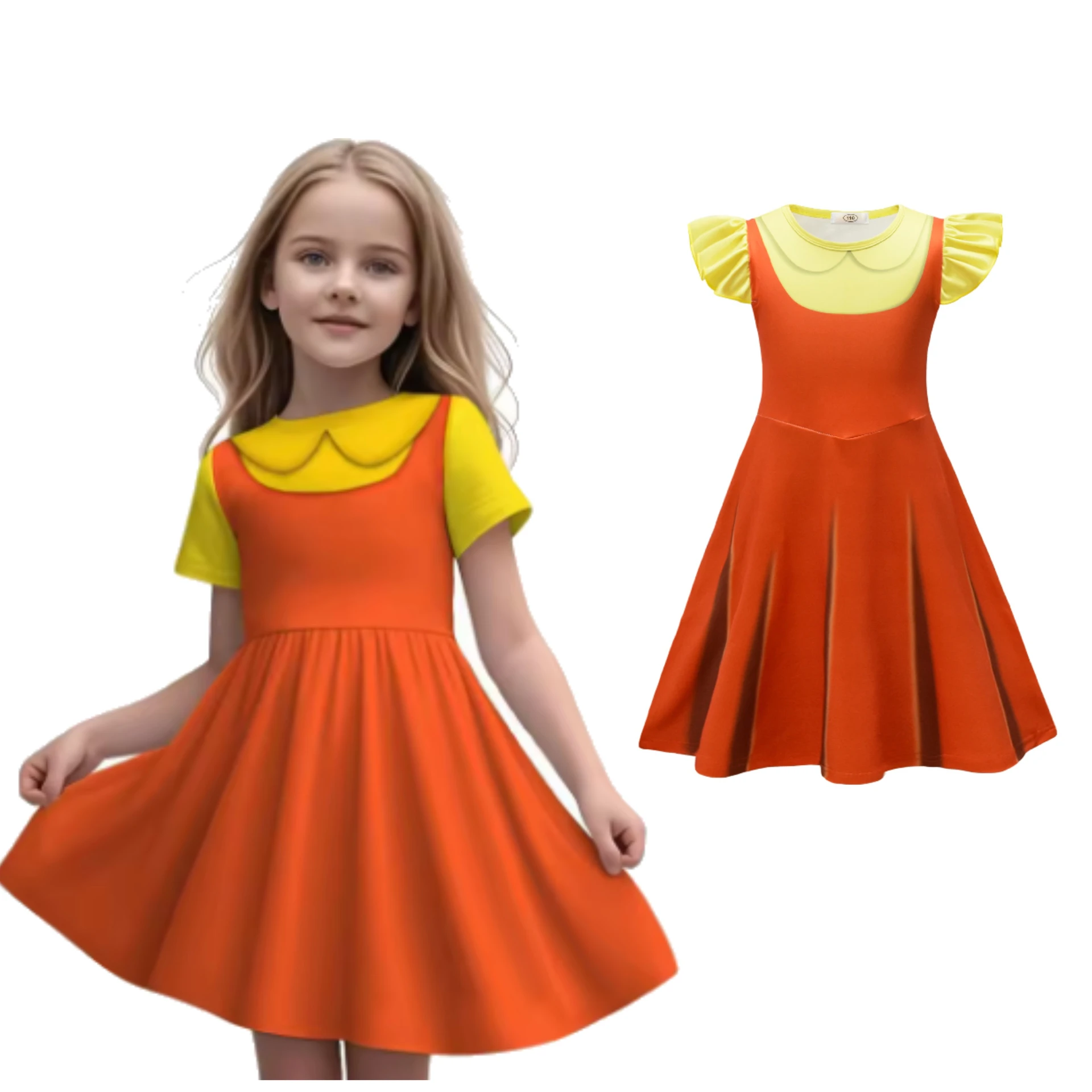 

Kids Korean Game Cosplay Costume Drama Calamari Summer Wooden Cosplay Vestidos Children Birthday Party Clothing Fancy Christmas