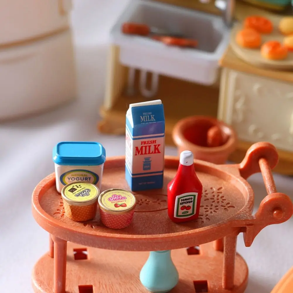 Simulation Dollhouse Tomato Sauce Pretend Play Resin Miniature Yogurt Model Decoration 1:12 Doll Kitchen Food Dolls House Decor