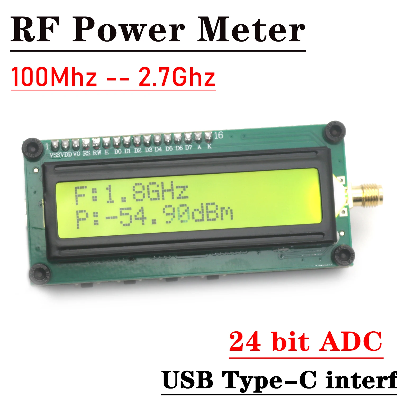 100Mhz-2.7G RF Power Meter 24Bit ADC High-precision Signal Detection USB Type-C Ham Radio Amplifier 868M 915M 1.2G 1.5G 2.4G