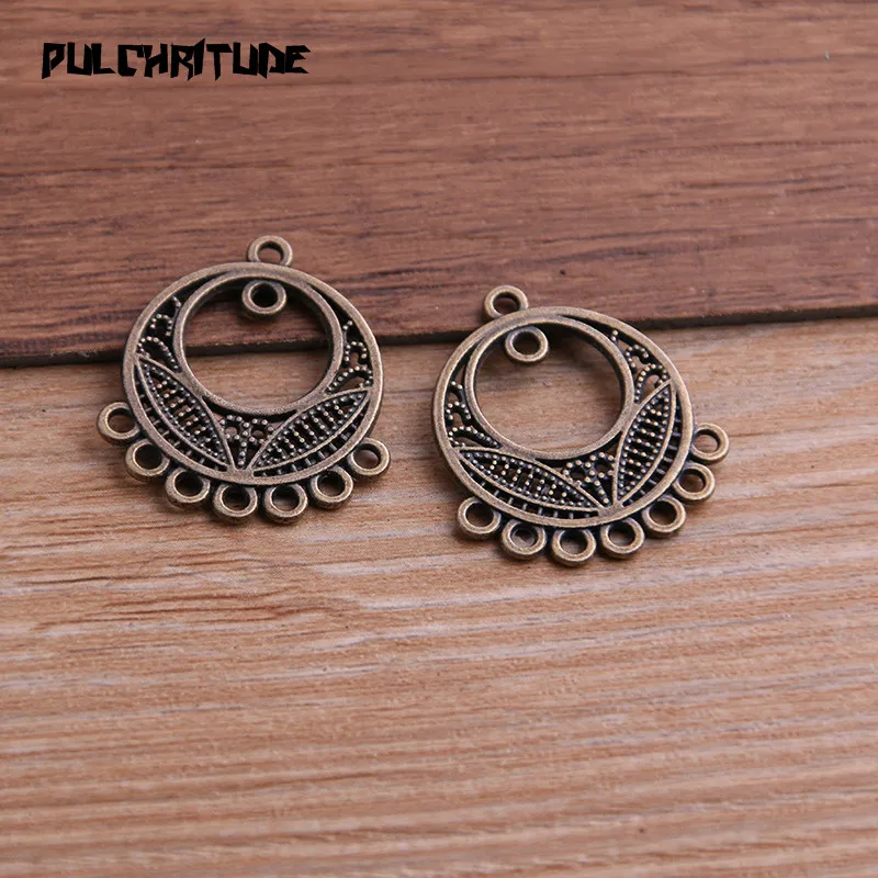 12pcs 23*27mm Two Color Zinc Alloy Necklace Charm Jewelry DIY Hollow Round Connector Pendant Necklace