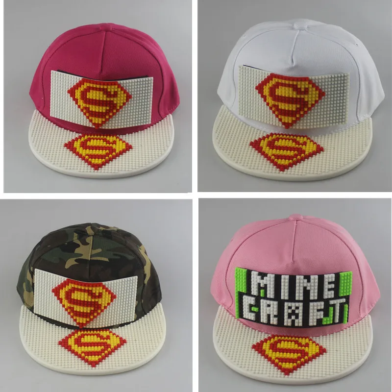 

Creative Personalized Children Baseball Cap Lego Lego Cap Small Particle Building Blocks Pixel Puzzle DIY Flat Edge Hip Hop Hat