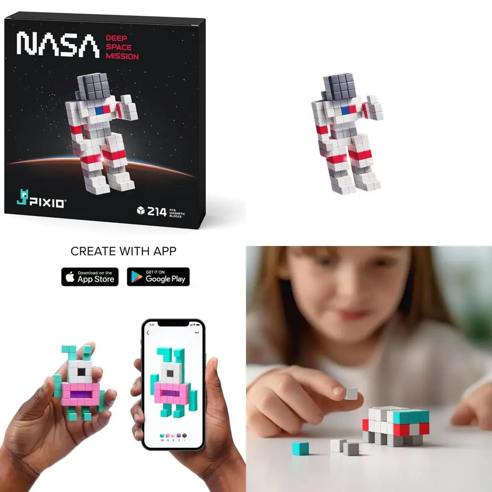 NASA-Inspired Pixel Art Magnetic Building Blocks - Creativity Toy for Ages 6+ with Free App & 5/16 Cubes