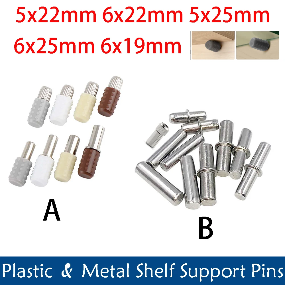 Durable Plastic & Metal Shelf Support Pins With Anti-Slip Rubber Sleeves - Ideal For Wood & Glass Laminates, Wardrobe Partitions