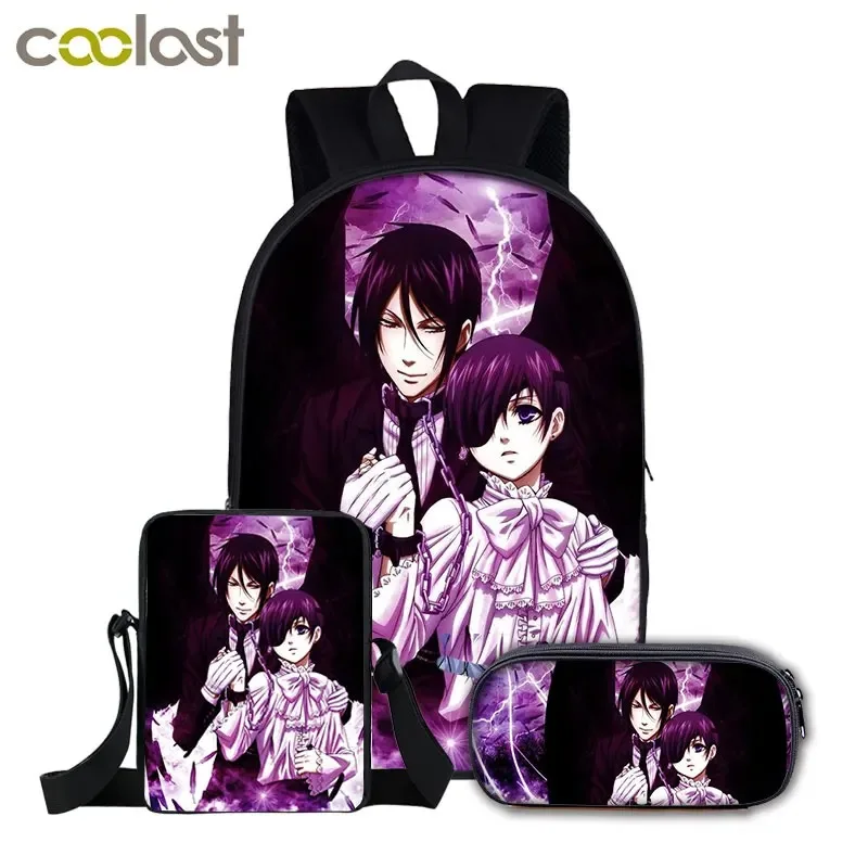 

3D Print School Bags for Laptop, Harajuku, Japan, Black Butler, Backpack, Backpack, Tilt Shoulder Bag, Pencil Case, 3 Pieces per