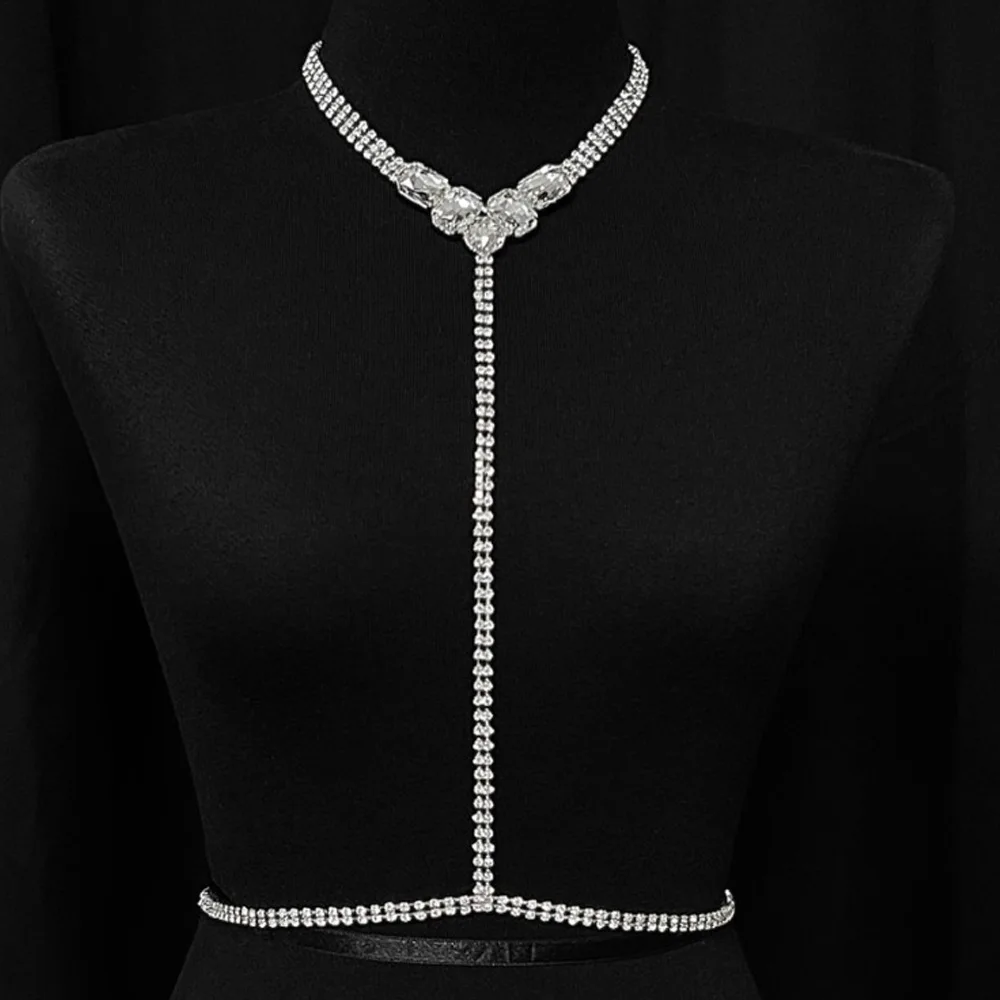 Stonefans Geometry Chest Chain Jewellery Rhinestone Waist Sexy Costumes Beach Accessories Clothing Nightclub Festival Bra Club