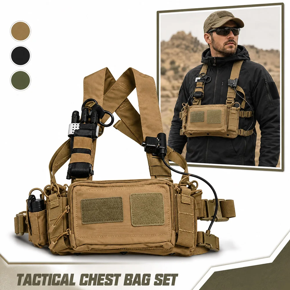 Lightweight Tactical Vest Set MOLLE Modular Chest Rig with Arm Patch PTT Holder Tourniquet Pouch for Airsoft Hunting Shooting