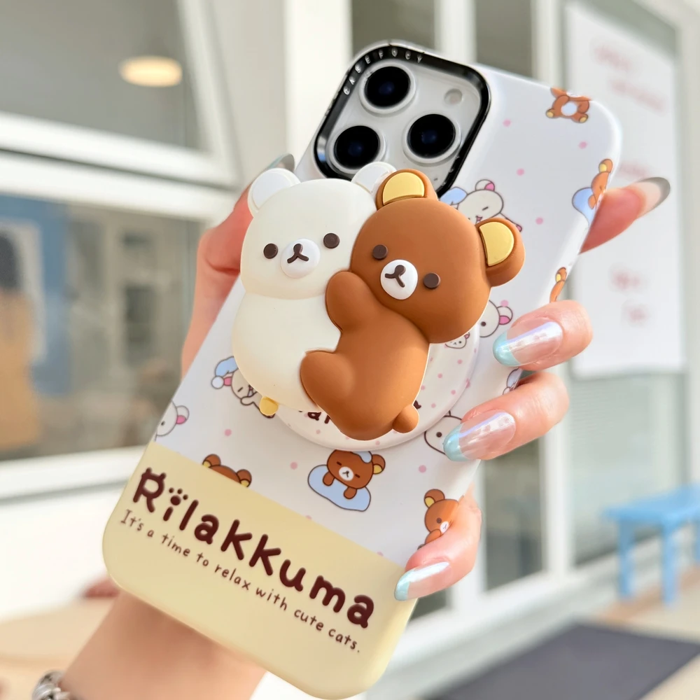 ثلاثية الأبعاد لطيف الكرتون Rilakkuma الدب حامل قبضة مغناطيسي Magsafe اللاسلكية تهمة جراب هاتف آيفون 17 16 15 14 13 برو ماكس غطاء #5