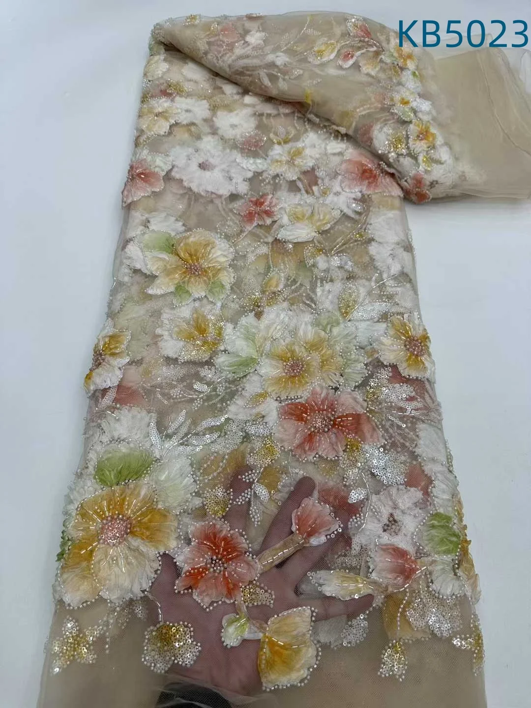 Sequin Lace Fabric Purple Lilac Fabric African Lace Fabric 5 Yards High Quality 2025 3D Flower Beaded Lace For Sewing KB5023