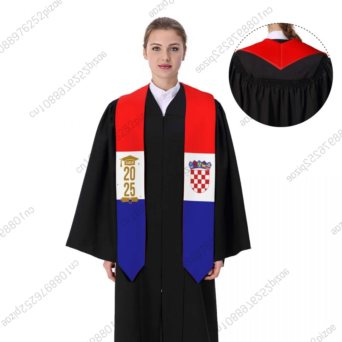 

New Croatia Flag Class Of 2025 183*13CM Graduation Stole Sash Scarf For International Students Proud