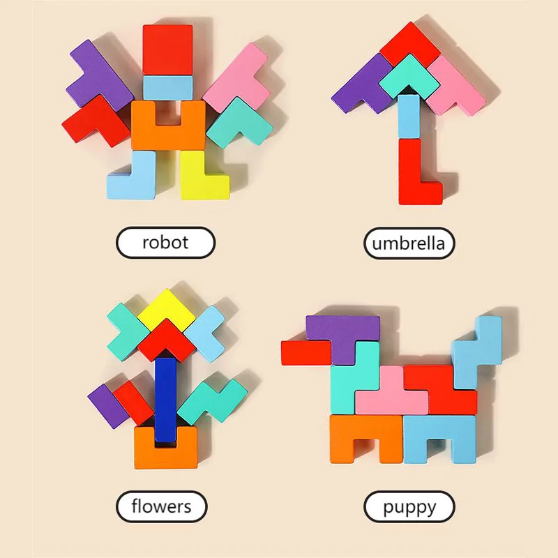 Puzzle Carré 3D en Bois Coloré et Irrégulier pour Bébé, Jouet de Logique Précoce, Jeux de Forme, Cadeau pour Enfant